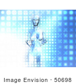 #50698 Royalty-Free (Rf) Illustration Of A Techno Woman Emerging From A Bright Blue Screen