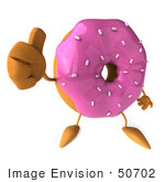 #50702 Royalty-Free (Rf) Illustration Of A 3d Pink Frosted Doughnut Mascot Holding A Thumb Up