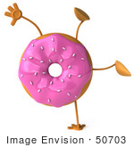 #50703 Royalty-Free (Rf) Illustration Of A 3d Pink Frosted Doughnut Doing A Hand Stand