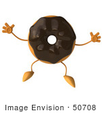 #50708 Royalty-Free (Rf) Illustration Of A 3d Milk Chocolate Frosted Doughnut Mascot Jumping