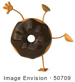 #50709 Royalty-Free (Rf) Illustration Of A 3d Milk Chocolate Frosted Doughnut Mascot Doing A Cartwheel
