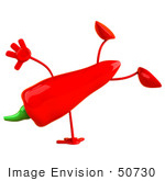 #50730 Royalty-Free (Rf) Illustration Of A 3d Red Hot Chili Pepper Mascot Doing A Hand Stand
