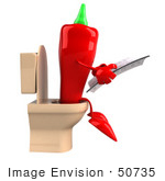 #50735 Royalty-Free (Rf) Illustration Of A 3d Red Hot Chili Pepper Mascot Reading On A Toilet - Version 2