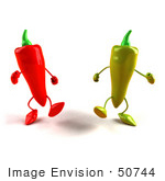 #50744 Royalty-Free (Rf) Illustration Of 3d Red And Green Chili Pepper Mascots Walking Forward - Version 1