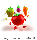 #50750 Royalty-Free (Rf) Illustration Of 3d Tomato Bell Pepper Carrot And Eggplant Characters Marching - Version 3