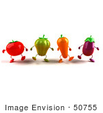 #50755 Royalty-Free (Rf) Illustration Of 3d Tomato Bell Pepper Carrot And Eggplant Characters Marching - Version 4