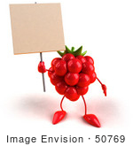 #50769 Royalty-Free (Rf) Illustration Of A 3d Raspberry Mascot Holding Up A Blank Sign - Version 1
