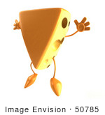 #50785 Royalty-Free (Rf) Illustration Of A 3d Cheese Wedge Character Jumping - Version 1