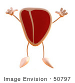 #50797 Royalty-Free (Rf) Illustration Of A 3d T Bone Steak Mascot Jumping - Version 3