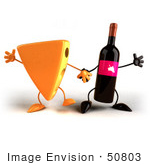 #50803 Royalty-Free (Rf) Illustration Of 3d Cheese Wedge And Wine Bottle Characters Holding Hands - Version 1