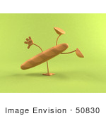 #50830 Royalty-Free (Rf) Illustration Of A 3d Baguette Bread Character Doing A Cartwheel - Version 3