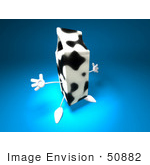 #50882 Royalty-Free (Rf) Illustration Of A 3d Cow Patterned Milk Carton Character Holding Its Arms Out - Version 4