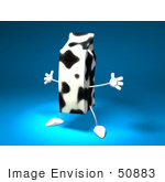 #50883 Royalty-Free (Rf) Illustration Of A 3d Cow Patterned Milk Carton Character Holding Its Arms Out - Version 1