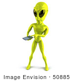 #50885 Royalty-Free (Rf) Illustration Of A 3d Green Alien Mascot Texting