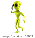#50889 Royalty-Free (Rf) Illustration Of A 3d Green Alien Mascot Using A Cell Phone