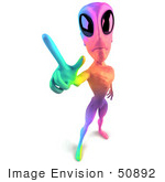 #50892 Royalty-Free (Rf) Illustration Of A 3d Rainbow Extraterrestrial Alien Being Holding Up A Finger Here In Peace