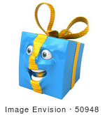 #50948 Royalty-Free (Rf) Illustration Of A Blue 3d Present Mascot - Version 3