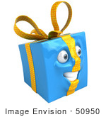 #50950 Royalty-Free (Rf) Illustration Of A Blue 3d Present Mascot - Version 2