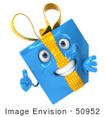 #50952 Royalty-Free (Rf) Illustration Of A 3d Blue Gift Mascot Presenting A Blank Sign Board - Version 2