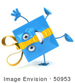 #50953 Royalty-Free (Rf) Illustration Of A 3d Blue Gift Mascot Doing A Cartwheel Or Hand Stand