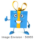 #50955 Royalty-Free (Rf) Illustration Of A 3d Blue Present Mascot Standing And Giving The Thumbs Up