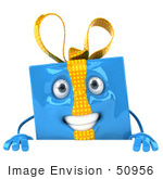 #50956 Royalty-Free (Rf) Illustration Of A 3d Blue Present Mascot Holding A Blank Sign Board