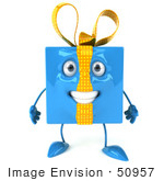 #50957 Royalty-Free (Rf) Illustration Of A 3d Blue Gift Mascot With A Bow