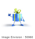 #50960 Royalty-Free (Rf) Illustration Of A 3d Blue Present Character Waving