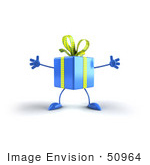 #50964 Royalty-Free (Rf) Illustration Of A 3d Blue Present Character With Open Arms - Version 1