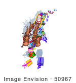 #50967 Royalty-Free (Rf) Illustration Of A 3d Santa Claus And Reindeer Flying Over Gifts - Version 7