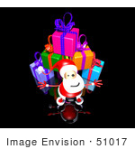 #51017 Royalty-Free (Rf) Illustration Of A 3d Santa Claus Standing In Front Of A Stack Of Presents - Version 2
