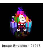 #51018 Royalty-Free (Rf) Illustration Of A 3d Santa Claus Standing In Front Of A Stack Of Presents - Version 1