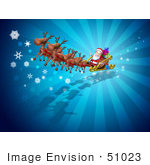 #51023 Royalty-Free (Rf) Illustration Of A 3d Santa And Reindeer Flying Over Gifts - Version 2