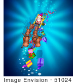 #51024 Royalty-Free (Rf) Illustration Of A 3d Santa And Reindeer Flying Over Gifts - Version 1
