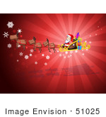 #51025 Royalty-Free (Rf) Illustration Of A 3d Santa In His Sled With The Flying Reindeer - Version 3