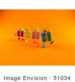 #51034 Royalty-Free (Rf) Illustration Of A Group Of Four 3d Present Characters Walking Right - Version 1
