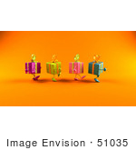#51035 Royalty-Free (Rf) Illustration Of A Group Of Four 3d Present Characters Walking Right - Version 2