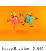 #51040 Royalty-Free (Rf) Illustration Of Two 3d Present Characters Jumping - Version 4