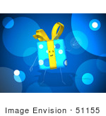 #51155 Royalty-Free (Rf) Illustration Of A Blue 3d Gift Character Waving - Version 2
