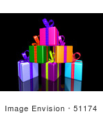 #51174 Royalty-Free (Rf) Illustration Of A Pile Of Colorful Presents With Ribbons And Bows - Version 3