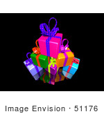 #51176 Royalty-Free (Rf) Illustration Of A Pile Of Colorful Presents With Ribbons And Bows - Version 1