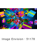 #51178 Royalty-Free (Rf) Illustration Of Colorful Wrapped Gifts Raining Down On A Blue Background