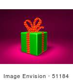 #51184 Royalty-Free (Rf) Illustration Of A Present Wrapped In Green Paper With A Red Polka Dot Bow And Ribbons - Version 2