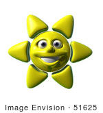 #51625 Royalty-Free (Rf) Illustration Of A 3d Happy Yellow Sun Smiling - Version 1