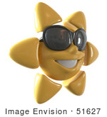 #51627 Royalty-Free (Rf) Illustration Of A 3d Happy Yellow Sun Smiling And Wearing Shades - Version 2