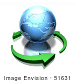 #51631 Royalty-Free (Rf) Illustration Of 3d Green Arrows Circling A Blue Globe Featuring Africa And Europe