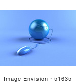 #51635 Royalty-Free (Rf) Illustration Of A 3d Blue Globe With A Blue Corded Computer Mouse