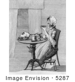 #5287 Woman And Cat At Table