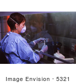 #5321 Picture Of A Scientist Working Under A Biohazardous Material Ventilated Filtration Hood