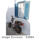 #53884 Royalty-Free Stock Photo Of An Old Motorcycle By A Window